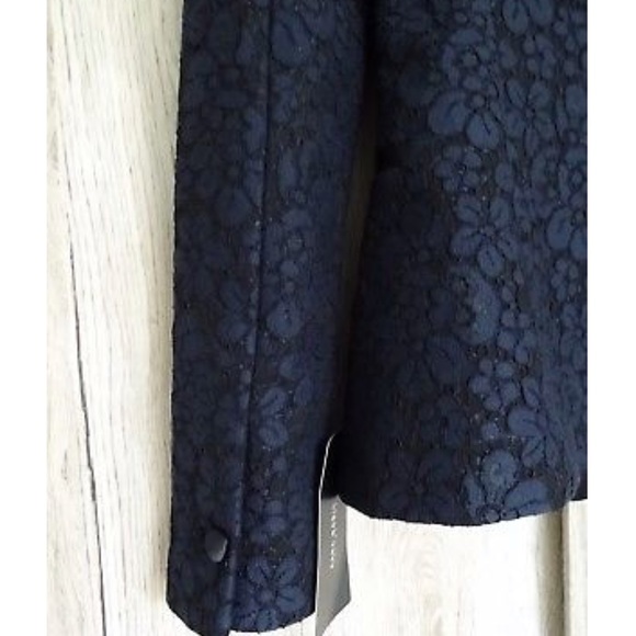 NWT Zara Navy Blue Lace Black Trim Tuxedo Jacket - Picture 8 of 8
